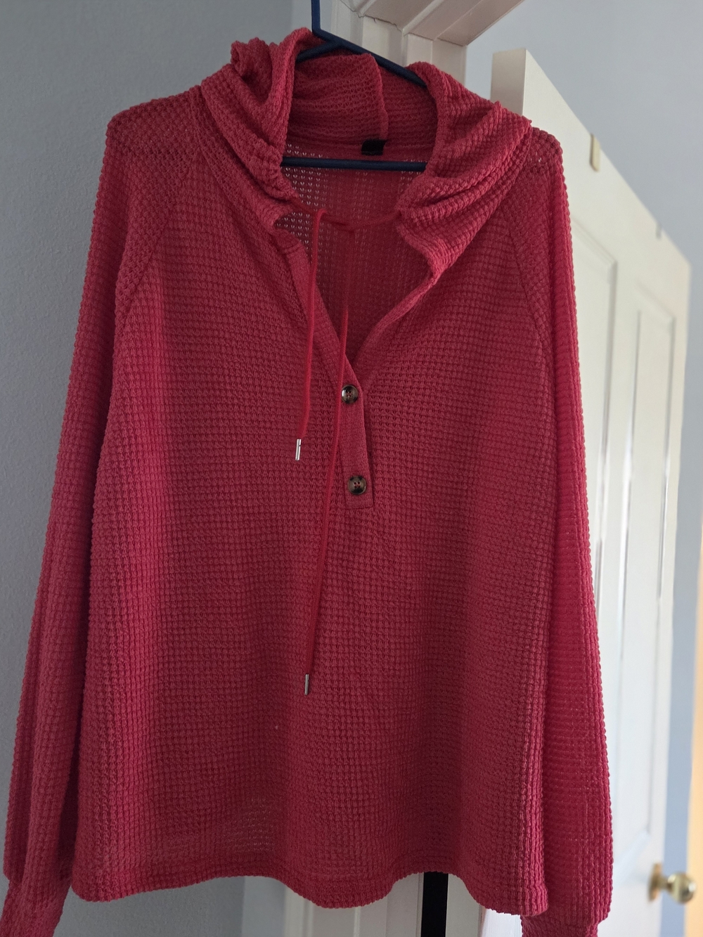 Women's Rose Pink Waffle-Knit Hooded Sweater